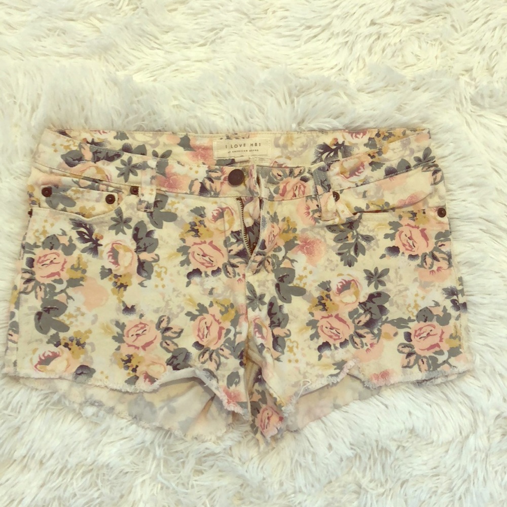 Denim floral shorts EUC